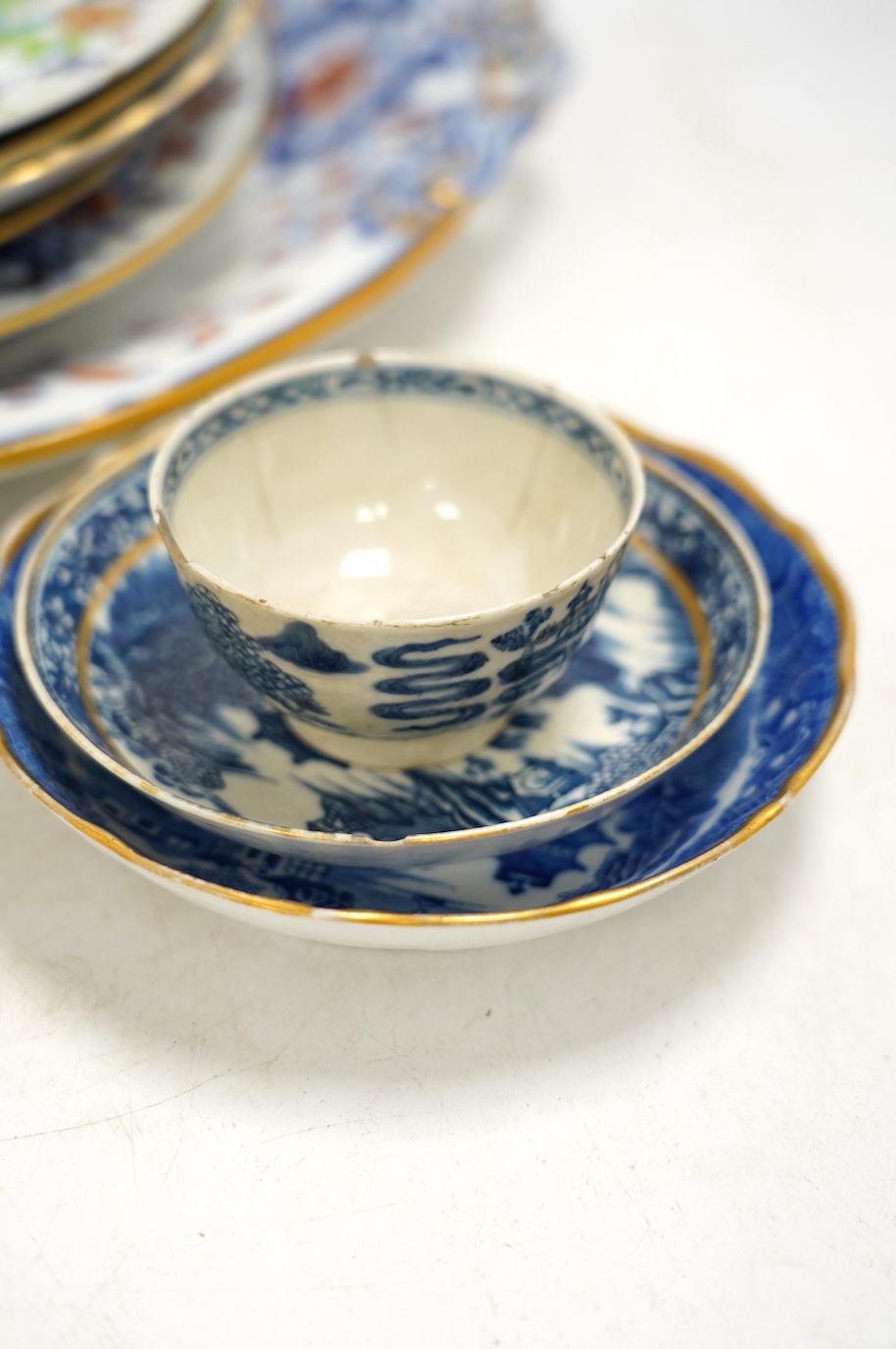 A collection of 18th and 19th century teaware including an early Masons plate, 24cm diameter. Condition - varies